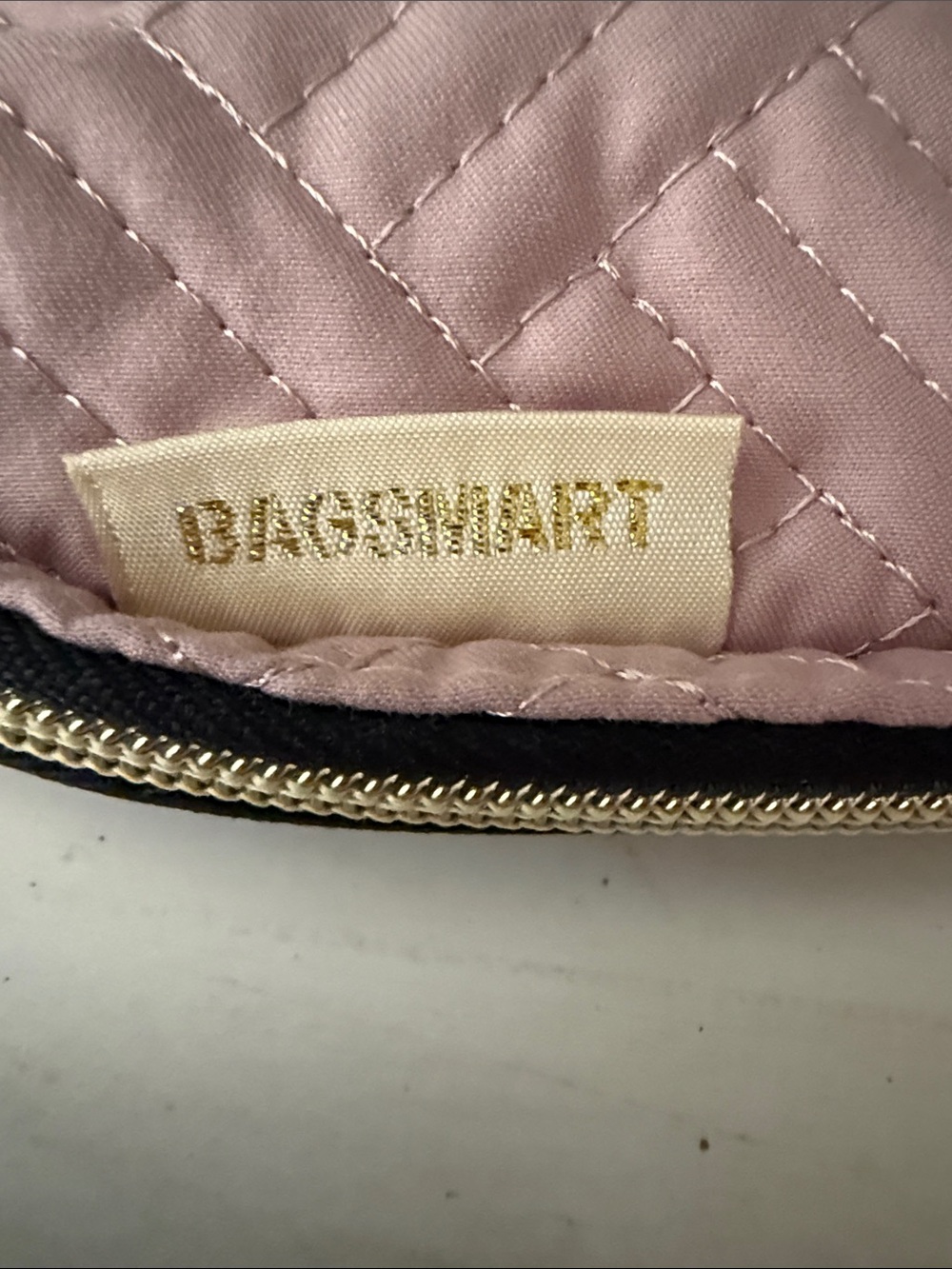 BAGSMART Quilted Light Pink Cable Management Bag with Gold Zipper